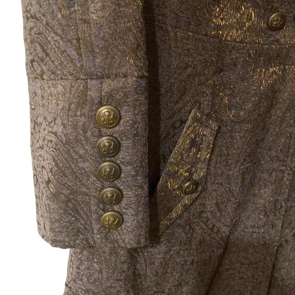 Soft Surroundings Blue/Brass Brocade Military Style Midi Coat, Size Large - Picture 4 of 11